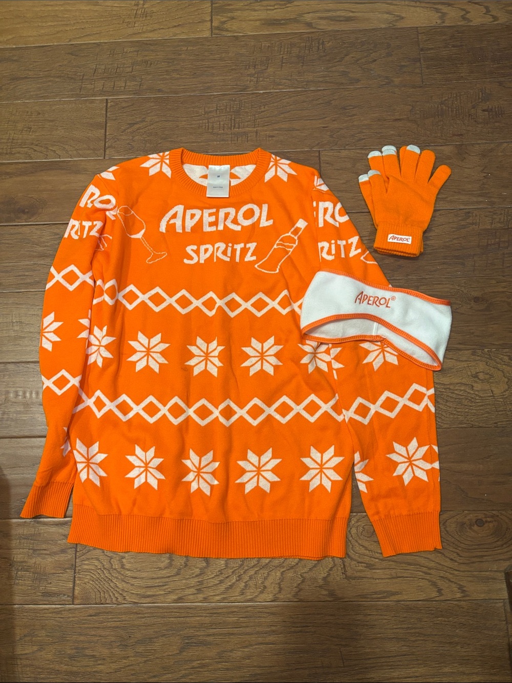 Aperol/Aperol Spritz Orange Winter Ski Set with Sweater, Headband, and Gloves